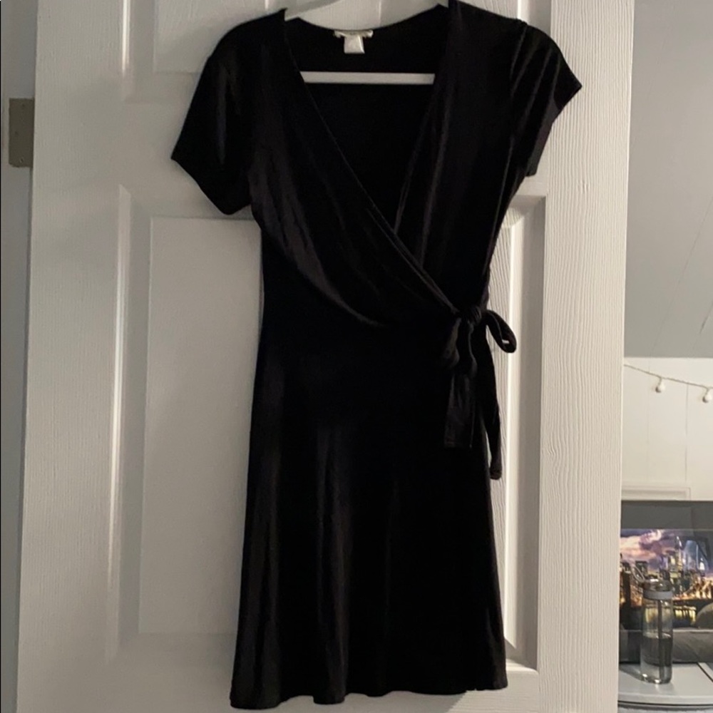 Black wrap tie-front Dress